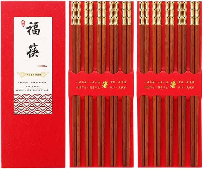 sandalwood chopsticks, 10 pairs of wooden chopsticks gift box, Chinese, Japanese, reusable wooden chopsticks, dishwasher-safe chopsticks (9.8 inches)，Chinese New Year Gift Box (Chinese 夏竹)