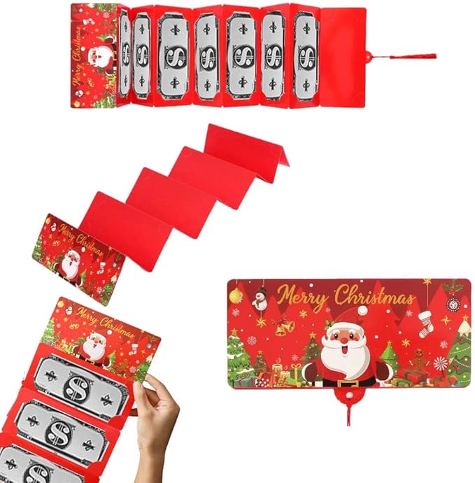 Christmas Cash Gift Envelopes, 2025 New Christmas Money Holders for Cash, Money Envelopes with 10 Slots, DIY Holiday Surprise Card Holder for Xmas Gifts Red2