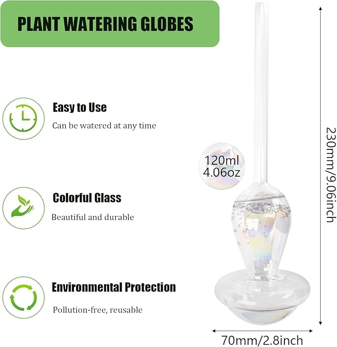 Plant Watering Globes- 4Pcs Iridescent Rainbow Glass Water Bulbs Mushroom Self Watering Spikes Planter Insert Automatic Plant Watering Bulbs Devices for Indoor and Outdoor Plants