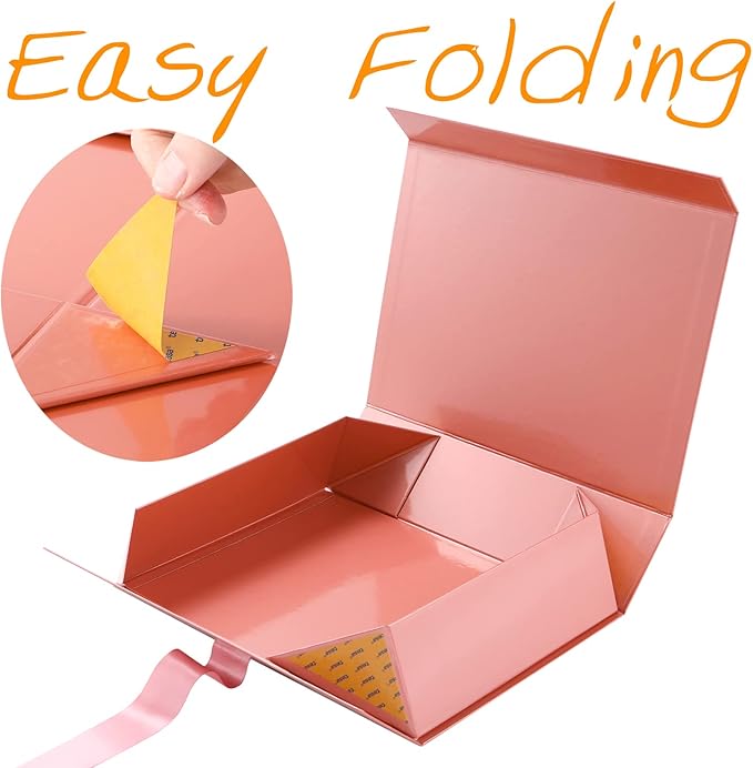 GREEN BEAN 6 Large Gift Boxes with Lids for Presents 13x9.7x3.4 Inches, Rose Gold Magnetic Gift Boxes with Ribbon, Bridesmaid Proposal Boxes, Luxury Christmas Gifts Boxes (Glossy Rose Gold)
