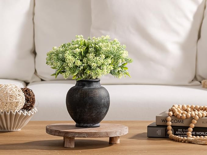 Ceramic Rustic Vase, 6 Inch Small Flower Farmhouse Vase Decorative Vase Short Pottery Vases for Home Decor Table Living Room Entryway Mantel Bookshelf Bedroom Bathroom Kitchen - Black