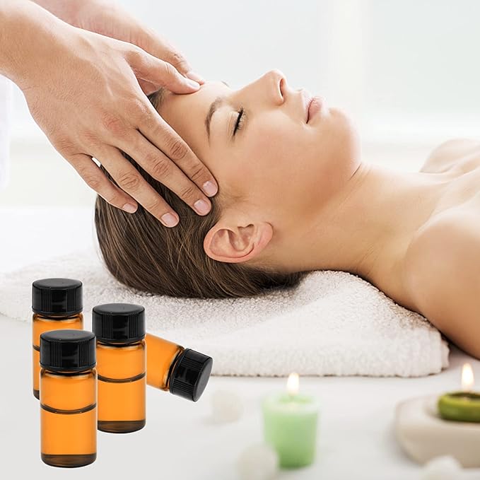 50 Pack,5ml (1/6 oz) Amber Glass Essential Oil Bottle with Screw Caps,Empty Refillable Travel Glass Liquid Sample Vial Preservation Storage Vials Test Container-FREE Funnel&Dropper