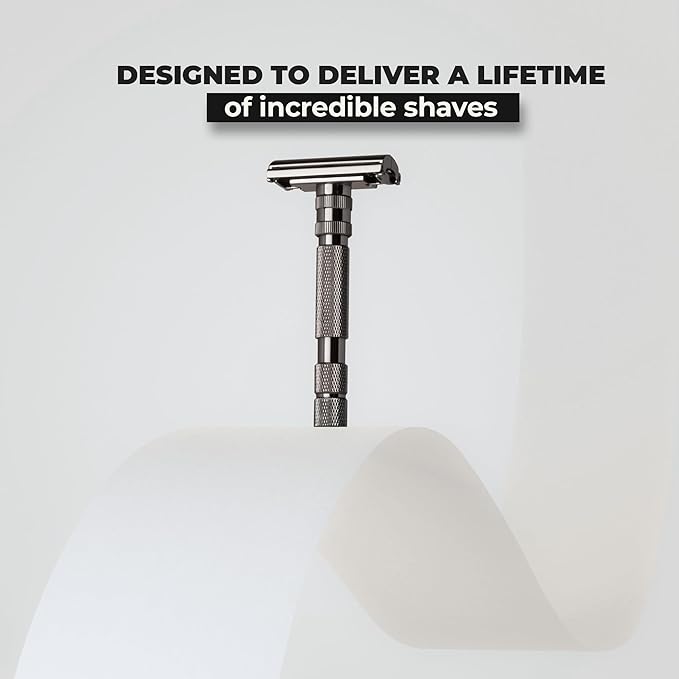Rockwell T2 | Twist-To-Open (TTO) Double-Edge Safety Razor | Full Metal | Includes 5 Fully Recyclable Stainless Steel Blades (Gunmetal Chrome)