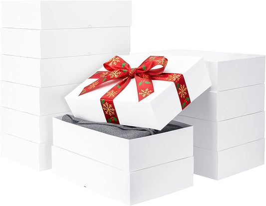 UnicoPak 12 Pack XLarge White Gift Boxes with Lids for Presents, 4-inch Deep Robe Boxes, 17x11x4 Inches