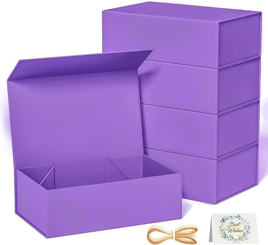 5 Pack Purple Gift Box, 9.5x6x3'' Gift box for Presents with Lids Magnetic Closure Rectangle Collapsible for Bridesmaid Proposal Box, Wedding, Christmas, Halloween, Birthday Gift Packging