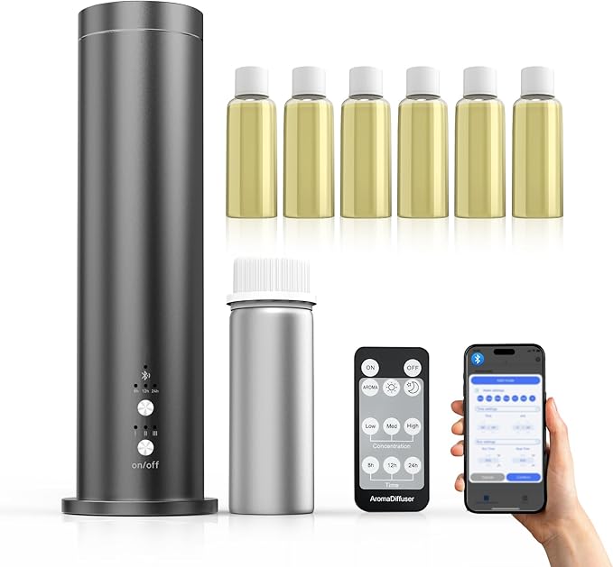 Waterless Diffuser Bluetooth Oil Diffuser Corded Essential Oil Diffuser for Home,Office,Hotel - Scent Diffuser Kit with 300ml Fragrance Included,Remote Controlled,Black