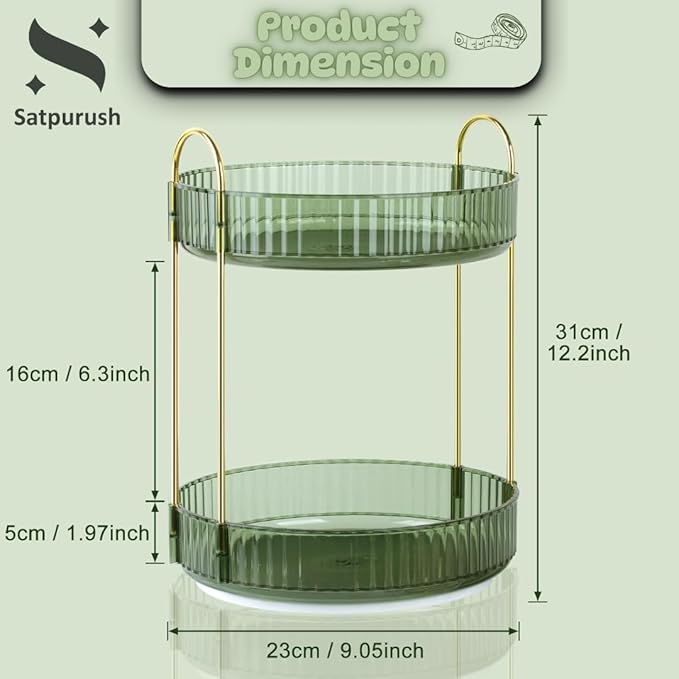 360° Rotating Makeup Organizer – 2-Tier Spinning Cosmetic Holder for Vanity, Countertop, Bathroom & Dresser – Perfume, Skincare & Cosmetic Care Organizer (Clear Green, 2 Tier)