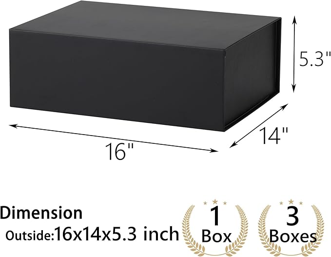 Black Gift Box,16x14x5.3 Large Gift Boxes With Lids For Presents Includes Ribbon And Diy Printable Sticker Paper,Bridesmaid Proposal Box,Magnetic Gift Box For Birthday,Wedding,Graduation