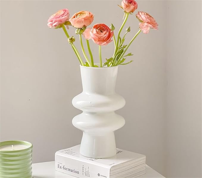 JSPYFITS Modern Glass Vases, 7.87" Tall Four-Layer Glass Vase Bubble Flower Vases Decorative for Home Décor, Decorative White Glasses Table Vase for Wedding Housewarming Gift