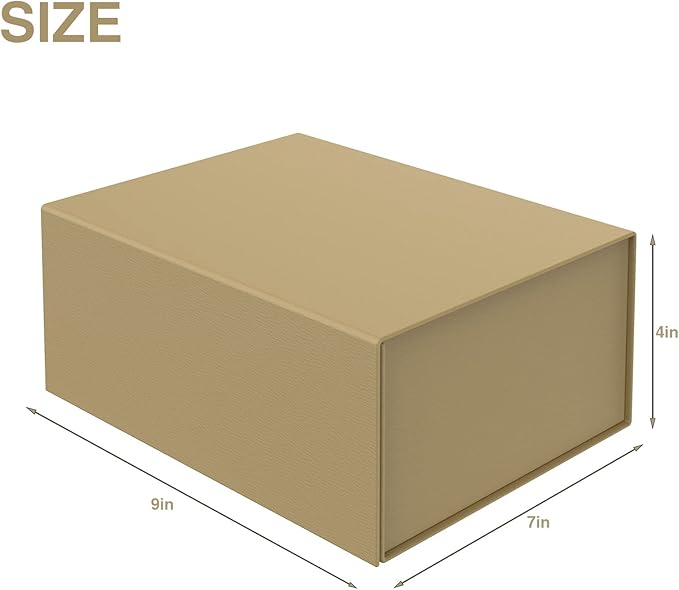 MOYEUPAC Glod Gift Box,9" X 7" X 4" with Lids for Presents Magnetic Closure Gift Packaging for Christmas,Thanksgiving, Birthday,Glod with Ribbon