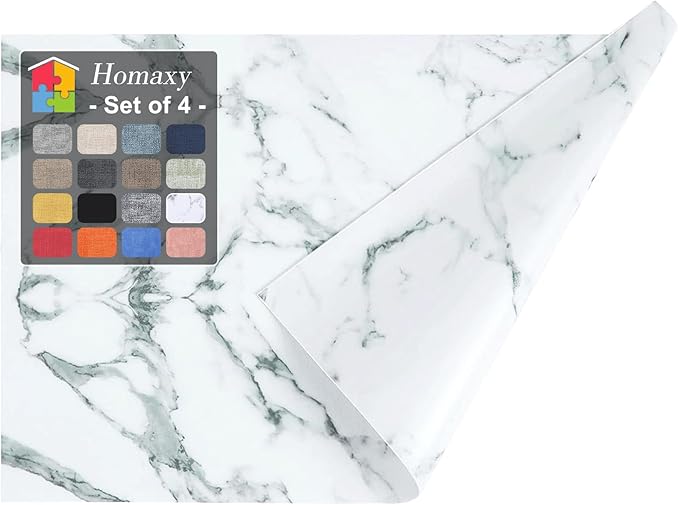 Homaxy Faux Leather Heat Resistant Placemats for Dining Table Set of 4, Waterproof Wipeable Washable PU Table Mats, Easy to Clean Anti-Slip Place Mats, 11.8" x 17", Marble