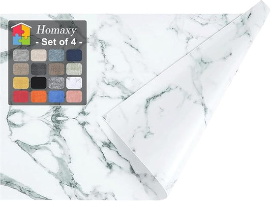 Homaxy Faux Leather Heat Resistant Placemats for Dining Table Set of 4, Waterproof Wipeable Washable PU Table Mats, Easy to Clean Anti-Slip Place Mats, 11.8" x 17", Marble
