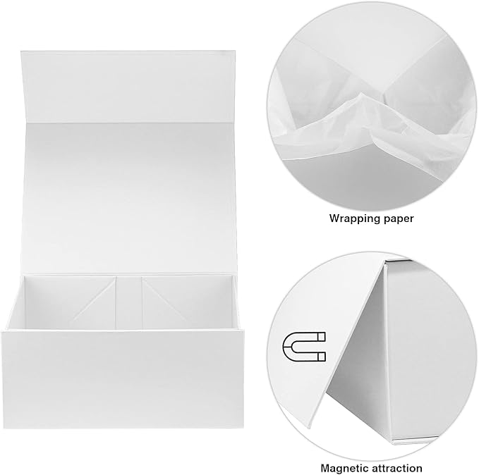 MOYEUPAC White Gift Box,9" X 7" X 4" with Lids for Presents Magnetic Closure Gift Packaging for Christmas, Halloween, Birthday and Various Holidays (White)