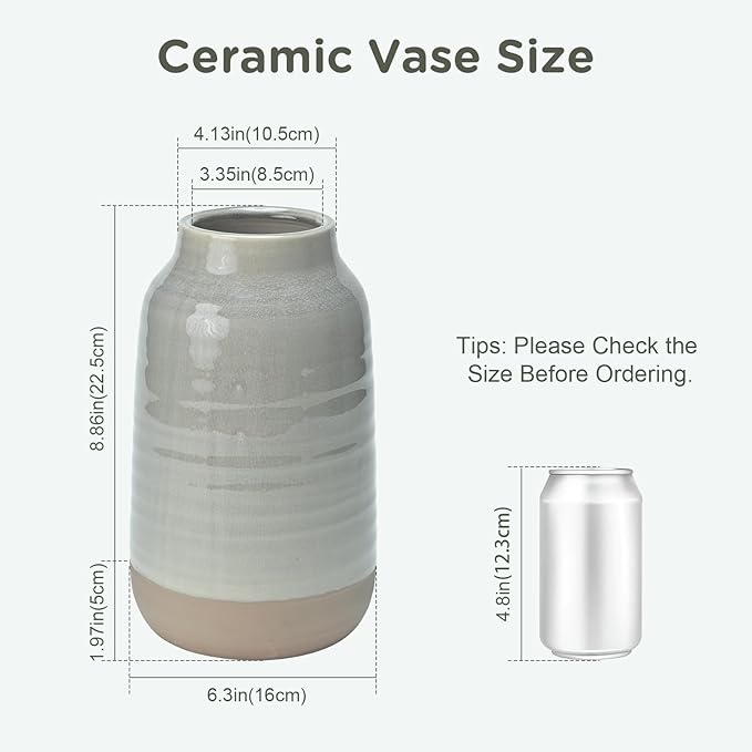 Ceramic Vase Flowers Vase Decorative Crackled Double Glaze Vase for Pampas Grass Modern Vase for Home Living Room Dining Table Farmhouse Office Decor (No Flowers)