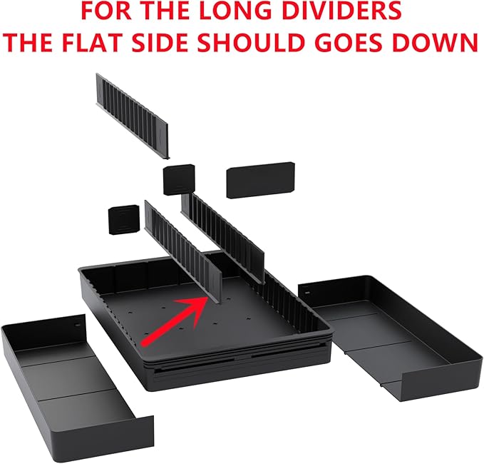 Fu Store Silverware Drawer Organizer DIY Customize Expandable Utensil Tray for Kitchen Upgraded Flatware Cutlery Holders Adjustable Plastic Tableware Storage for Spatula Spoons Forks Knives (Black)