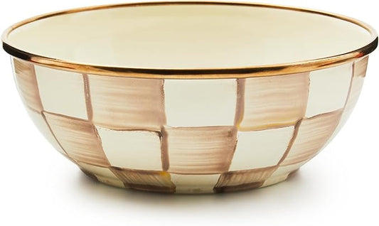 MACKENZIE-CHILDS Enamel Everyday Bowl, Serving Bowl for Entertaining, Extra Small, Brown-and-White Mocha Check
