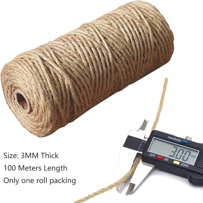 3mm Jute Rope 328Feet Burlap Twine Natural Thick Strong Hemp Cord for Arts Crafts DIY Decoration Gift Wrapping