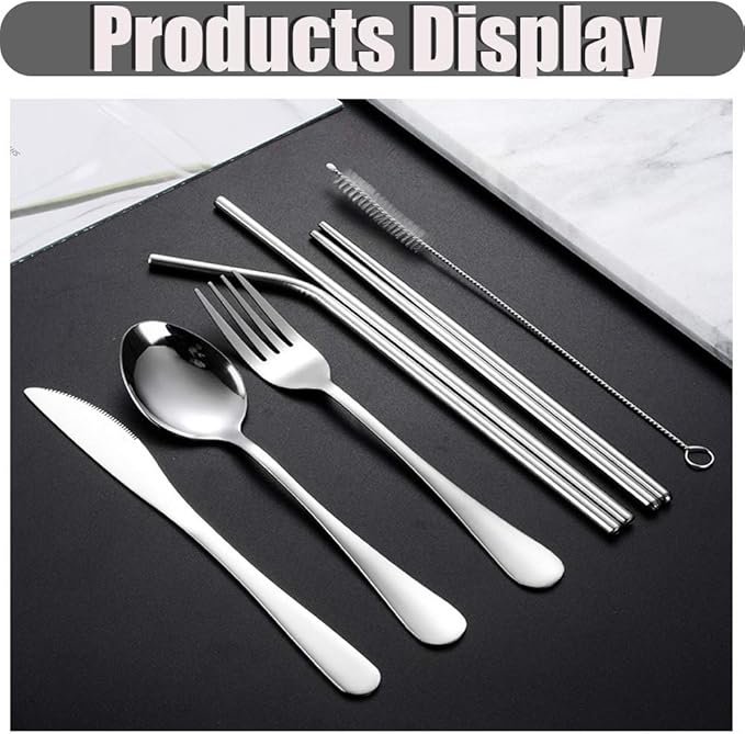 Travel Utensils Set with Case Reusable Stainless Steel Silverware Flatware Set 9 Pcs Portable Cutlery Eating Utensils Set for Lunch Boxes Workplace Camping School, Dishwasher Safe (Multi)
