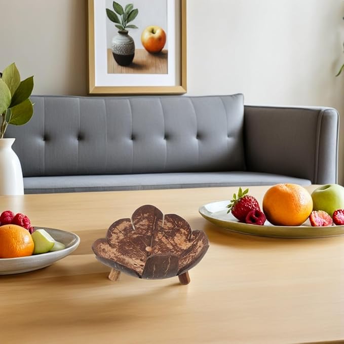 BESTYASH Natural Coconut Shell Bowl Set 2 Pieces Smooth Candy Snack Bowls for Serving Nuts Soap Key Storage Home Decor 5.12 Inch