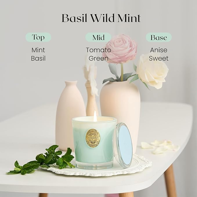 M&SENSE Natural Soy Candle| Basil Wild Mint Green | 10.2 oz, 55H Burn | Luxury Scented Candle for Relaxation, Gifting, Home Décor | for Bedroom, Office, Party