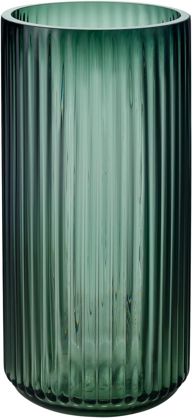 BUICCE Ribbed Glass Flower Vase Green for Farmhouse Decor,Round Vintage Bottles for Kitchen Dining Table Home Shelf Wedding Centerpiece.