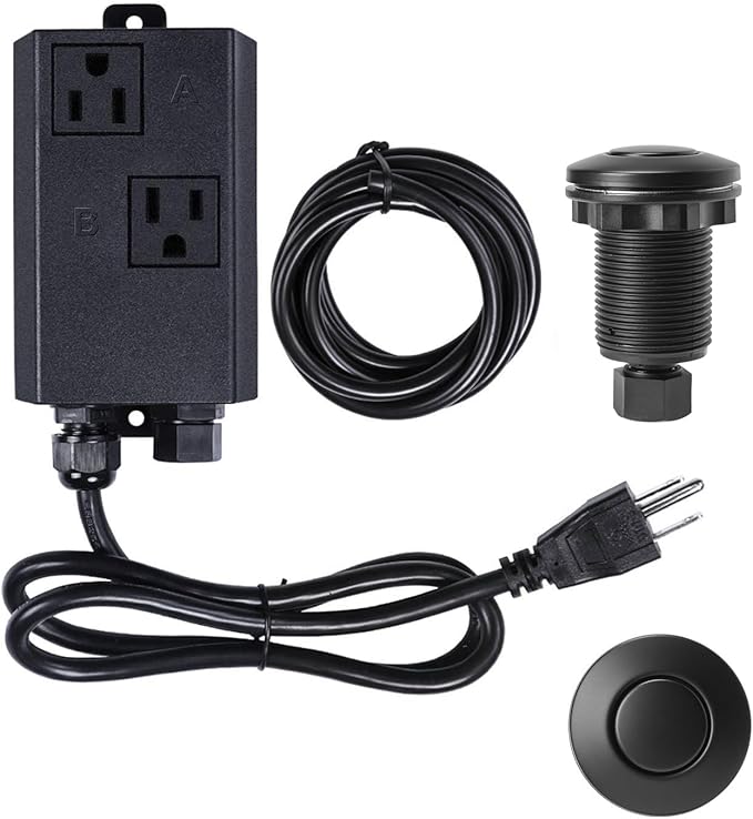Garbage Disposal Air Switch Kit Dual Outlet Sink Top Waste Disposal Stainless Steel Black On/Off Air Button Food and Waste Disposals Part by Etoolcity