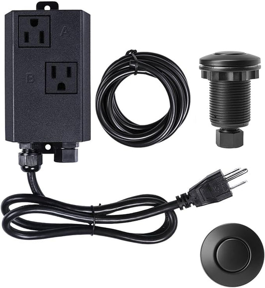 Garbage Disposal Air Switch Kit Dual Outlet Sink Top Waste Disposal Stainless Steel Black On/Off Air Button Food and Waste Disposals Part by Etoolcity