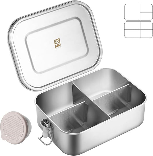 GOLDEN KEY 40QZ Stainless Steel Bento Box for Kids, 1200ml Metal Lunch Box for Kids or Adults,Stainless Steel Food Storage Containers with Lids and Lockable Clips for Travel, Work