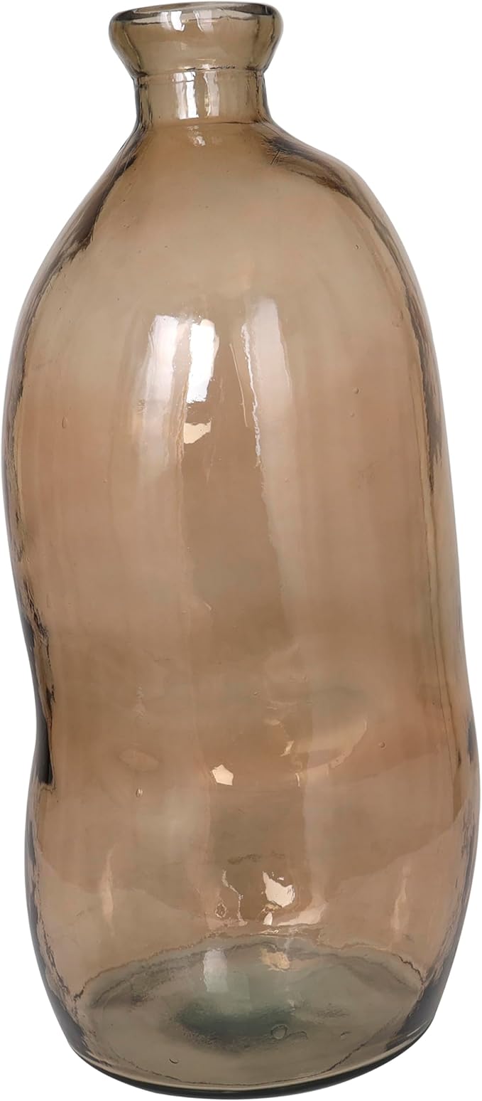 Deco 79 Recycled Glass Abstract Handmade Decorative Vase Tall Curved Spanish Bottle Neck Centerpiece Vase, Flower Vase for Home Decoration 13" x 13" x 29", Brown