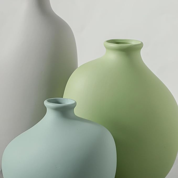 Ceramic Vase Set of 3, Rustic Farmhouse Pottery Vases for Home Decor, Perfect for Pampas Grass, Dried or Fresh Flowers, Ideal for Living Room, Bedroom, Kitchen, Bathroom, Bookshelf, Table Centerpiece.