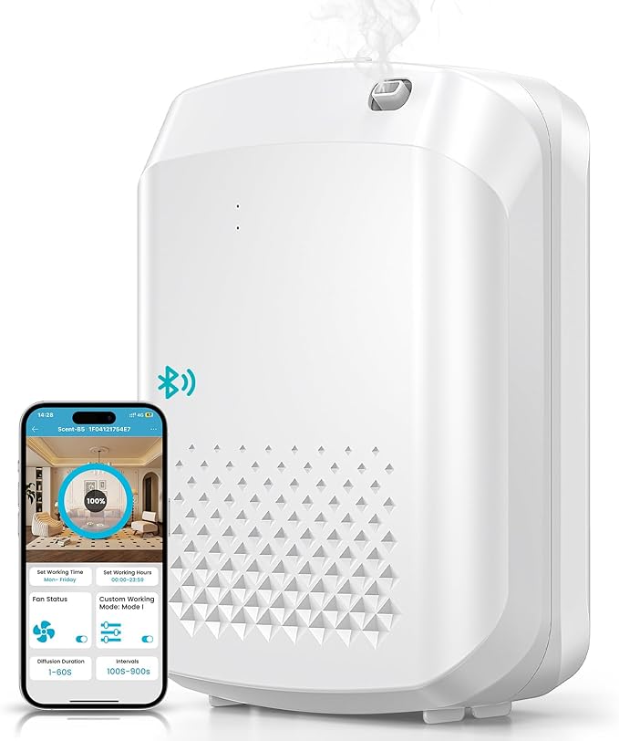 Waterless Essential Oil Diffuser 3000 Sq.Ft Coverage for Large Home Hotel Office, 400ml Cold Air Scent Machine for Aromathrapy, Bluetooth App Control, Quiet No-Noise Aroma Diffuser Wall Amount