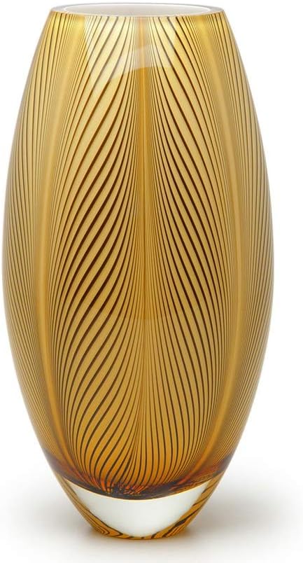 Ca D Oro Murano Style Glass Vase Amber Feather Pattern Hand Blown Art Glass for Flower, Room Decoration and Centerpiece - Model 54 MS
