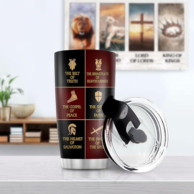 Jesuspirit Christian Gifts for Men, Women - Fathers Day, Pastor Appreciation Religious Gift For Men - Christian Coffee Mug - Armor Of God Stainless Steel Tumbler (Armor Of God, 20OZ)