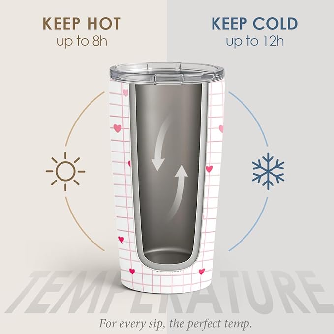 SANDJEST Heart Tumbler 20oz, Stainless Steel Travel Cup with Lid, Insulated Coffee Mug, Heart Gifts for Women Girls Friends Sisters on Birthday Christmas Valentine (Red)