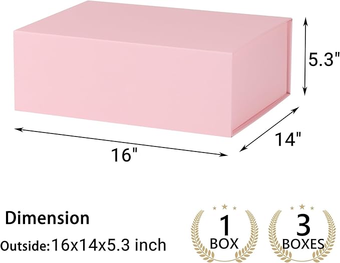 Pink Gift Box,16x14x5.3 Large Gift Boxes With Lids For Presents Includes Ribbon And Diy Printable Sticker Paper,Bridesmaid Proposal Box,Magnetic Gift Box For Birthday,Wedding,Graduation