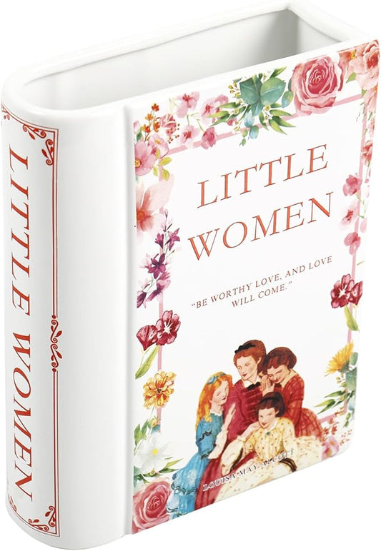 Book Vase, Ceramic Book Vase for Flowers, Book Flower Vase White, Book Shaped Vases, Decorative Ceramic Vases for Home, Office, Bedroom, Living Room, Dining Table(Women)