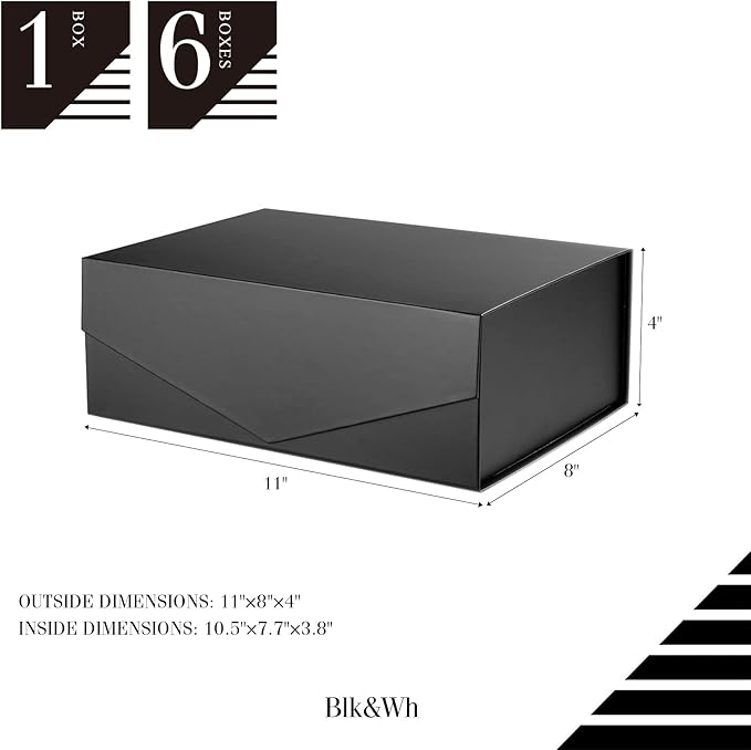 BLK&WH Gift Box 10.5x7.7x3.8 Inches With Magnetic Lid, Collapsible Groomsman Box (Matte Black)