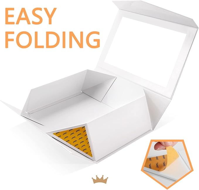 PACKQUEEN 5 Large White Gift Boxes with Windows, 13.5x9x4.1 Inches Clear Gift Boxes for Presents Contain Ribbons, Cards, Bridesmaid Proposal Boxes, Boxes with Magnetic Lids (Glossy White)