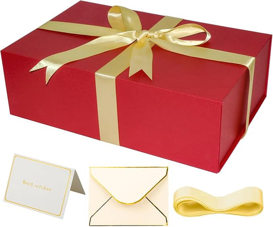 YINUOYOUJIA Large Red Gift Boxes with Lid,14"x9"x4.5" Magnetic Gift Box with Ribbon,Cards and Envelopes for Presents,Great for Wedding,Birthdays,Crafting,Gift Packaging.