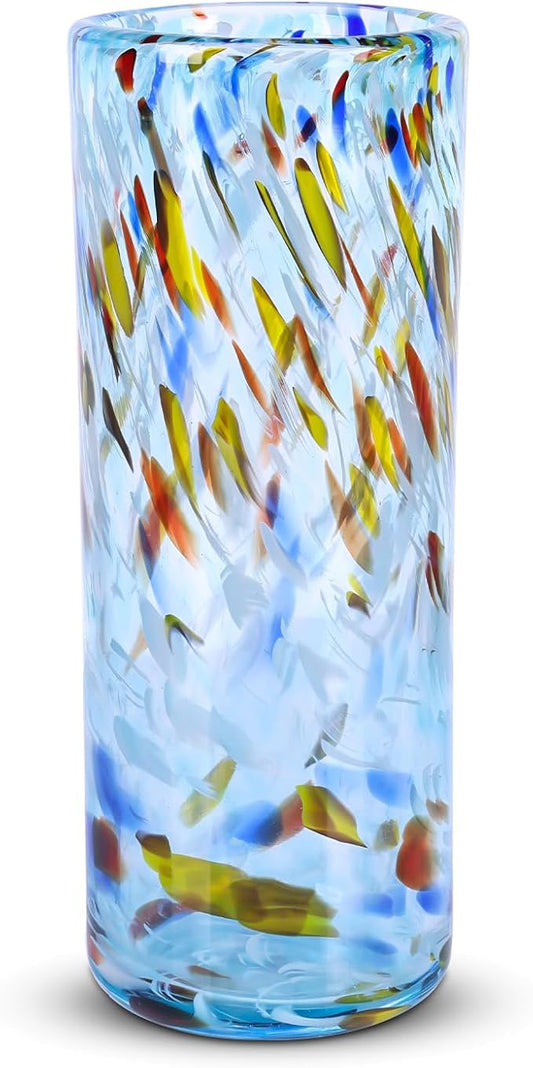 9.45" Tall Aqua Vase Hand Blown Glass Vase Green, Modern Aqua Home Centerpieces Wide Mouth Vases for Bud&Flower Decor - Ideal Living Room, Kitchen, Wedding, Dining Table, Office Center Table