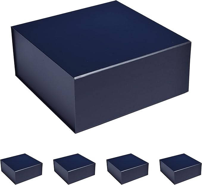 CECOBOX - Gift Boxes with Lids for Presents 8"x8"x3.1" - Matte, Collapsible Magnetic Closure Gift Box - Groomsmen & Bridesmaid Proposal Boxes, Wedding, PR, Birthdays, Holidays (Navy)