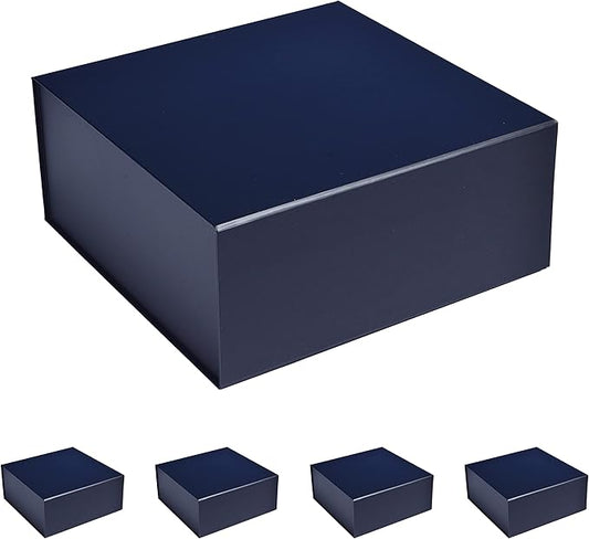 CECOBOX - Gift Boxes with Lids for Presents 8"x8"x3.1" - Matte, Collapsible Magnetic Closure Gift Box - Groomsmen & Bridesmaid Proposal Boxes, Wedding, PR, Birthdays, Holidays (Navy)