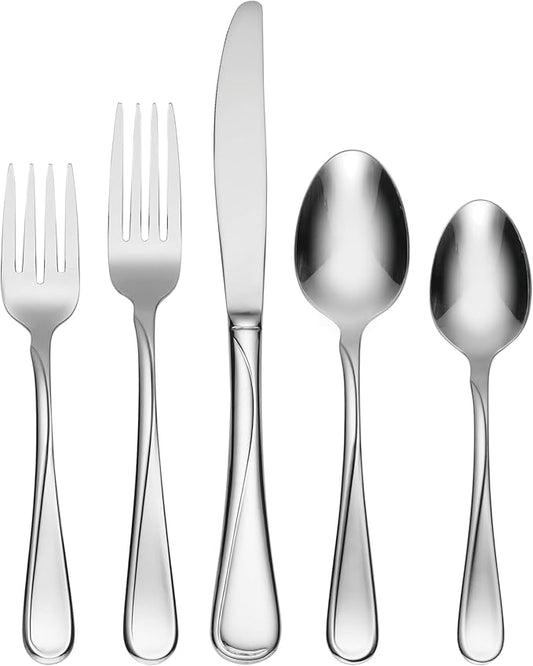 Oneida Flight 65 Piece Everyday Flatware, Service for 12, 18/0 Stainless Steel, Silverware Set, Dishwasher Safe