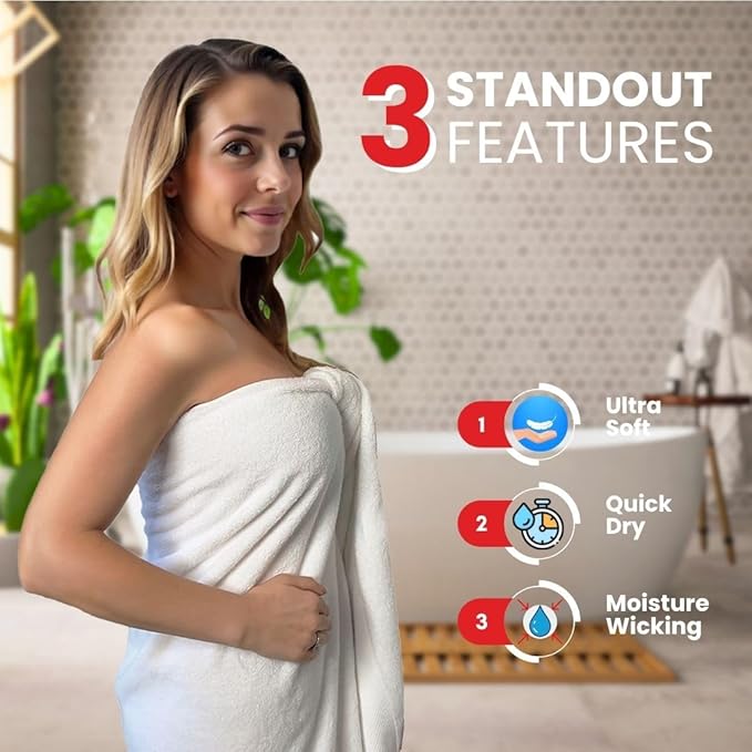 Infinitee Xclusives– Luxury Bath Sheets Towels – 2 Pack 600 GSM (35X70 Inches)– 100% Ring Spun Cotton Large Bath Towels for Bathroom (Brilliant White, Bath Sheet Pack of 2)