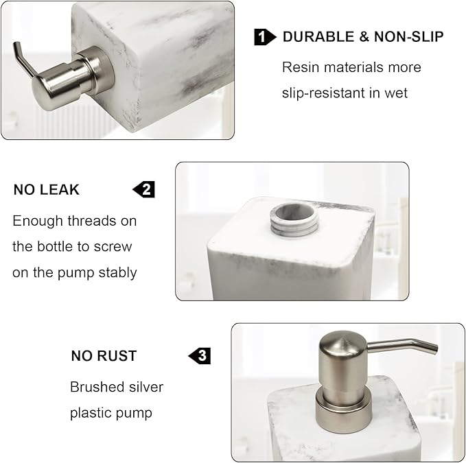 Soap Dispenser 2 Pack, 15 Oz Soap Dispenser with Brushed Nickel Pump.Refillable Hand Soap Dispenser for Bathroom Countertop & Kitchen Home Decor-White