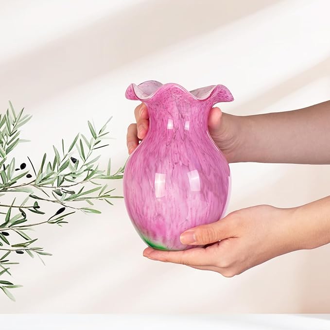 KAMMAK Colored Glass Vase, Beautiful Hand Blown Decorative Vase, Modern Art Vase for Flower Mantle Dining Table Centerpiece, Entryway Living Room Wedding Decoration, FH006