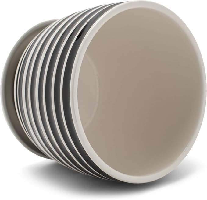 Napco Striped Black and White Ribbed 4 x 5 Inch Ceramic Flower Pot Planter with Saucer