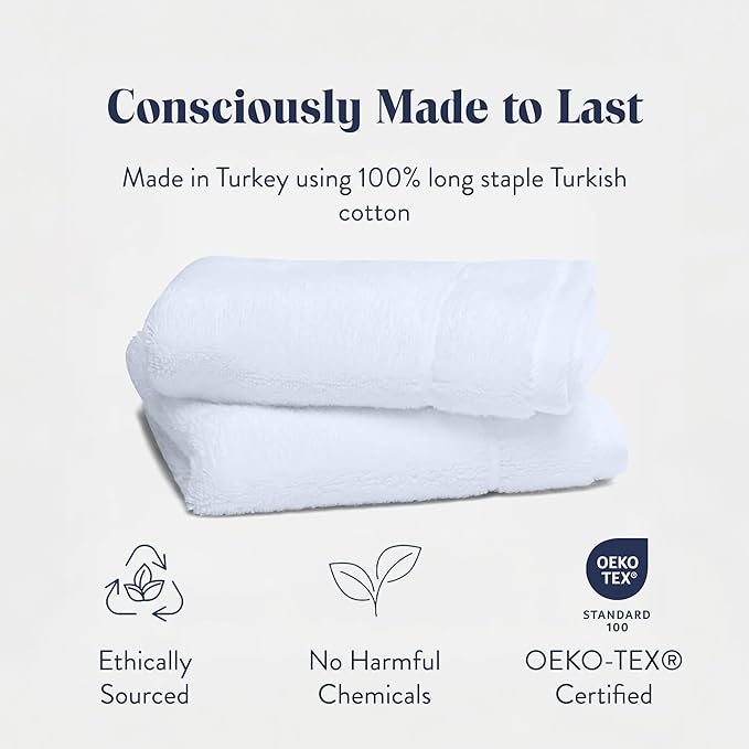 Brooklinen Super-Plush Turkish Cotton Bath Towels Set of 2 Cotton, 820 GSM, Machine Washable, Perfect Bath Towels for Bathroom, Spa & Shower (30" x 58", White)