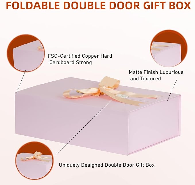 Gift Boxes with Lids, 9x9x3 Inch Pink Gift Box with Ribbon Card Fancy Gift Wrap Boxes for Anniversary, Bridesmaid Proposal, Bridal Showers, Weddings, Girlfriend, Valentine's Day