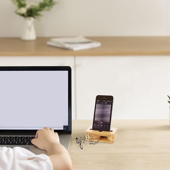 Wooden Phone Holder Speaker - Stylish Desktop Mobile Stand, Wooden Phone Holder for, Hands-Free Viewing Comfort, Easy to Use Foldable Design, Phones Accessory Tool, Audio Amplifier Accessory